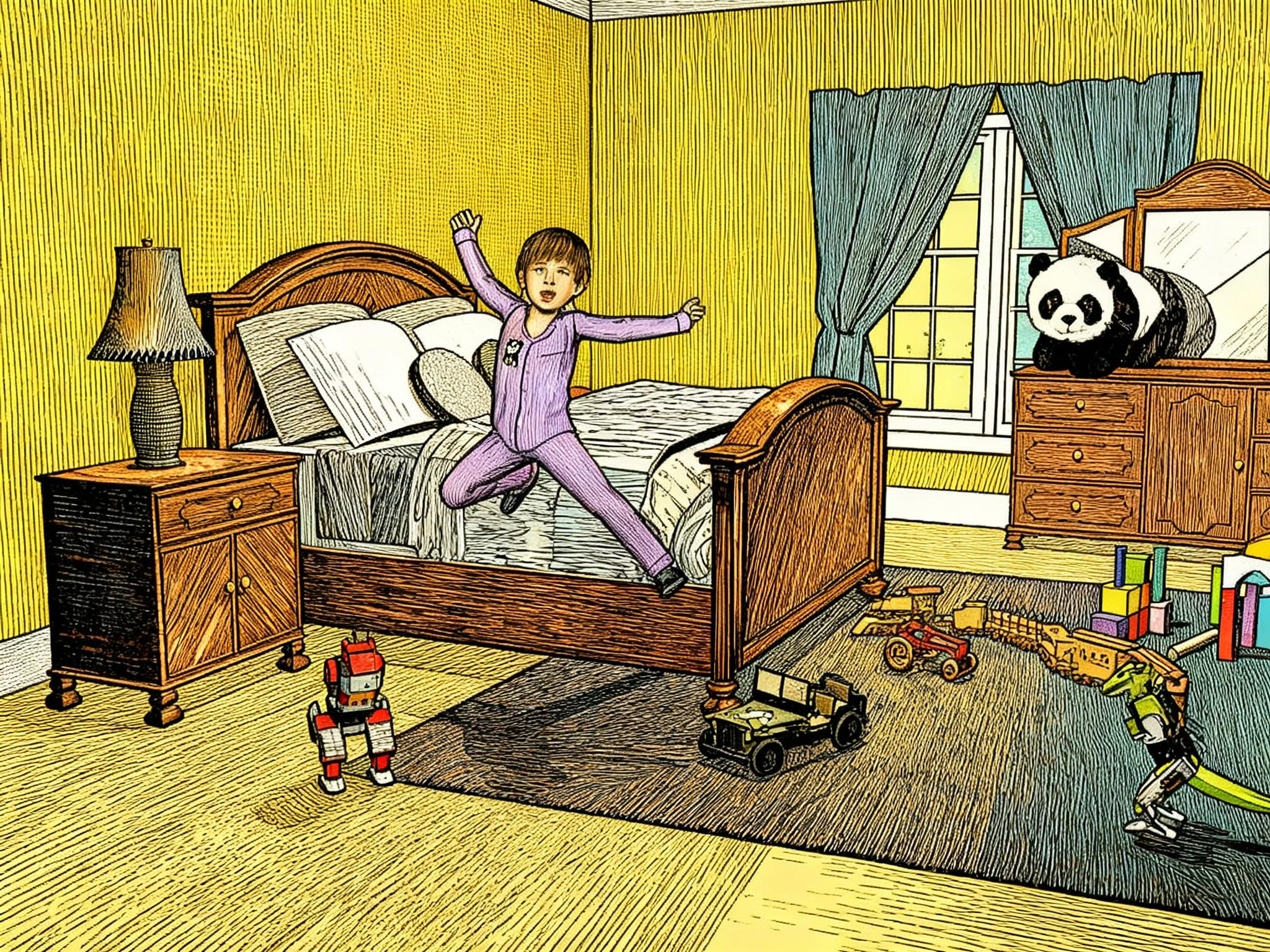 PJs at School Day:  Set 2--Bedroom, David wakes up