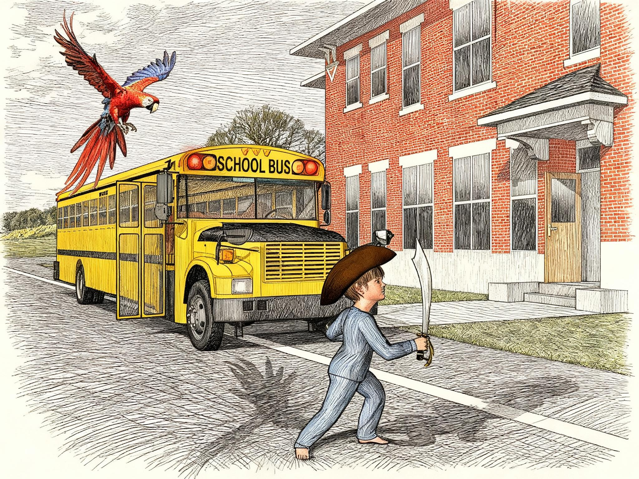 PJs at School Day:  Set 3--David imagines he's a pirate