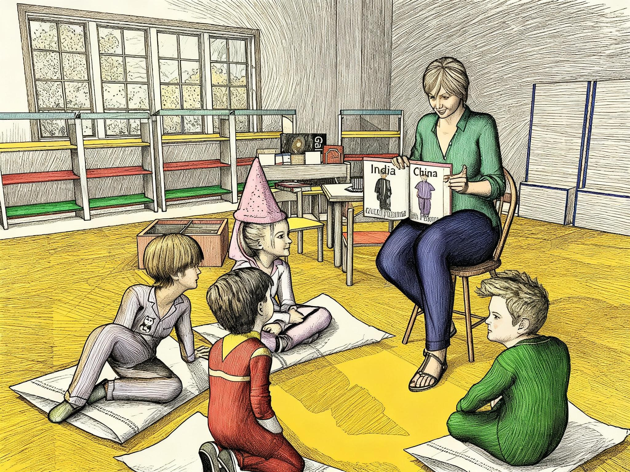 PJs at School Day:  Set 5--Classroom reading about PJs
