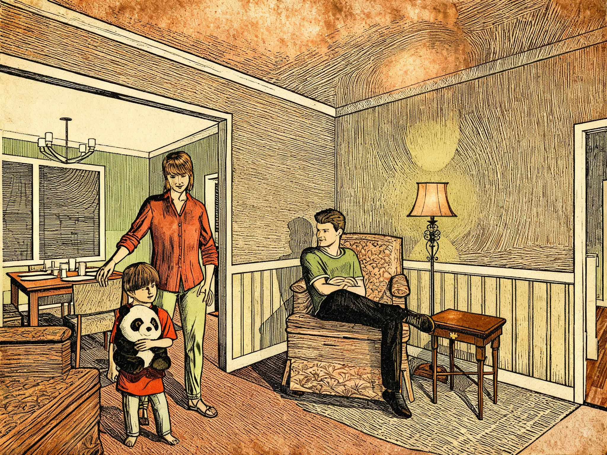PJs at School Day:  Set 6--David in Red Shirt--Livingroom