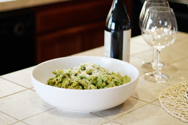 Whole Wheat Penne with Pea and Arugula Pesto