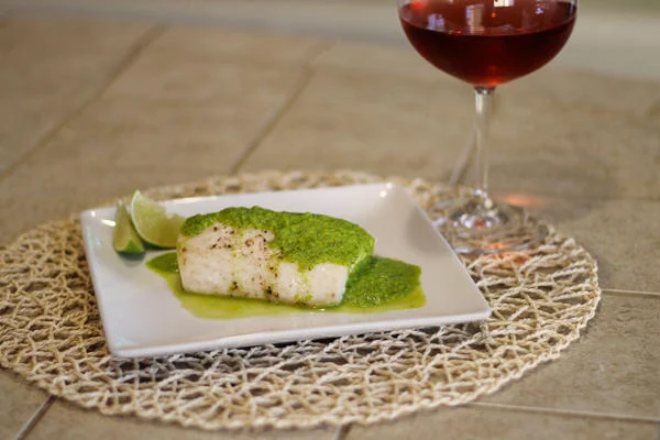 Baked Mahi Mahi with Bell Pepper and Cilantro Pesto