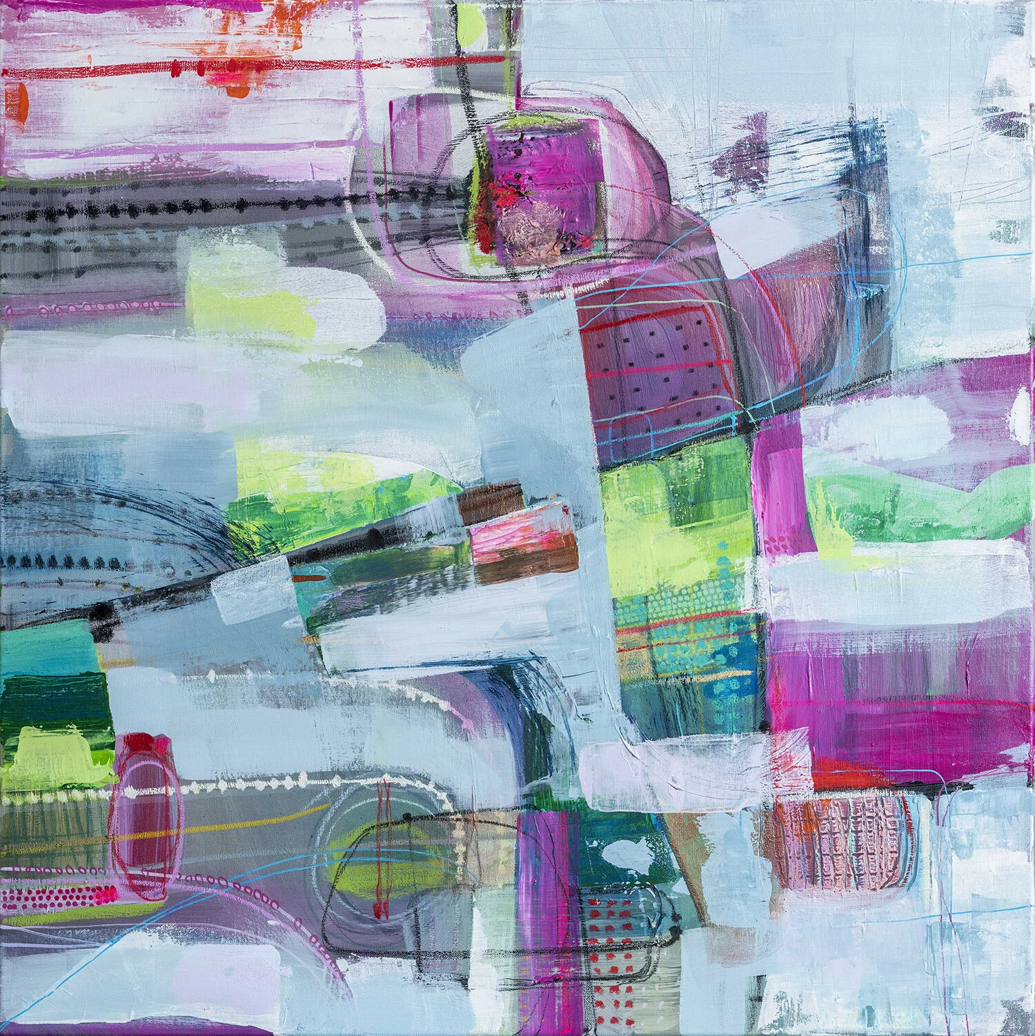 Interior weather map, 75cm W x 75cm H, acrylics &amp; mixed media on canvas