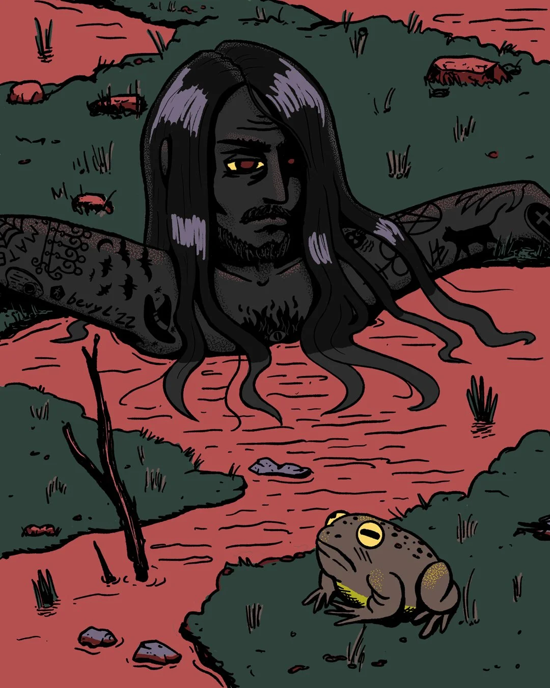 Warlock bathing in a bog