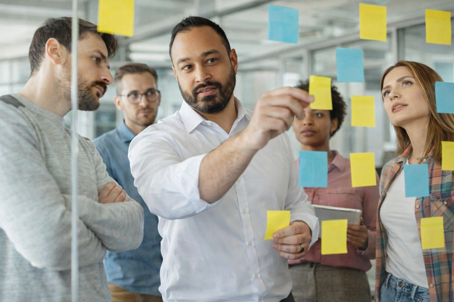 brainstorming session with sticky notes