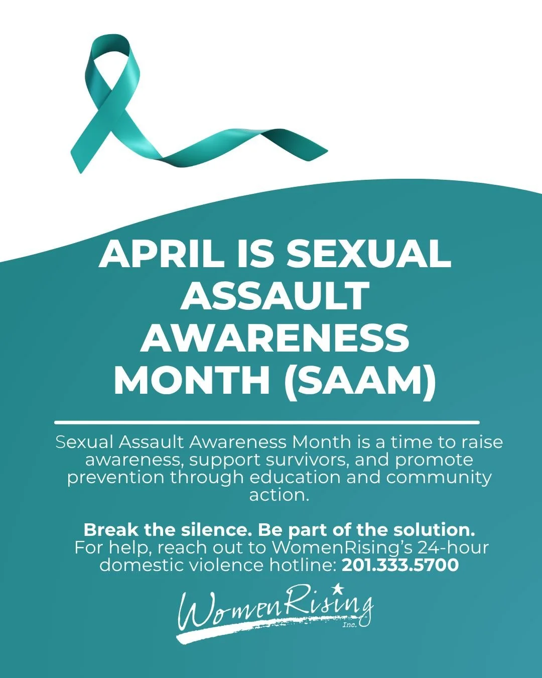 During Sexual Assault Awareness Month, we stand with survivors and commit to building a safer community through awareness, education, and action.

Break the silence. Be part of the solution.

If you or someone you know needs support, call WomenRising