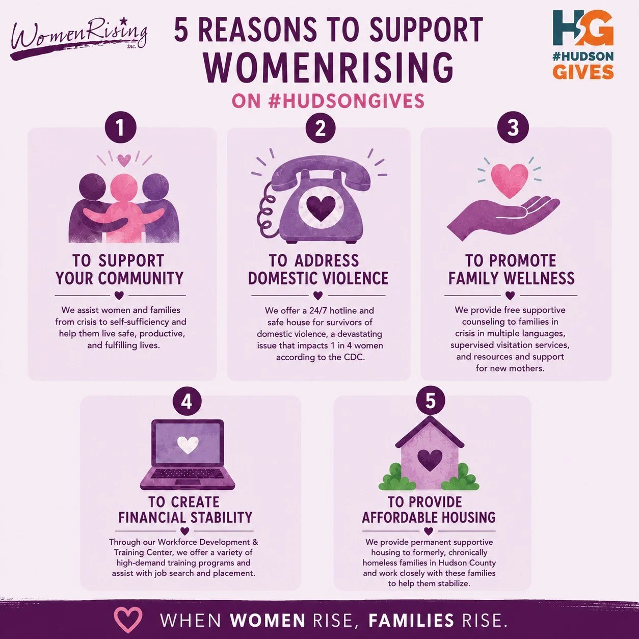 Join us for #HudsonGives, a 24-hour day of giving on Thursday, May 14, uniting Hudson County to support local nonprofits like WomenRising 🎉

Give where you live and support WomenRising&rsquo;s mission&mdash;helping survivors and families in Hudson C