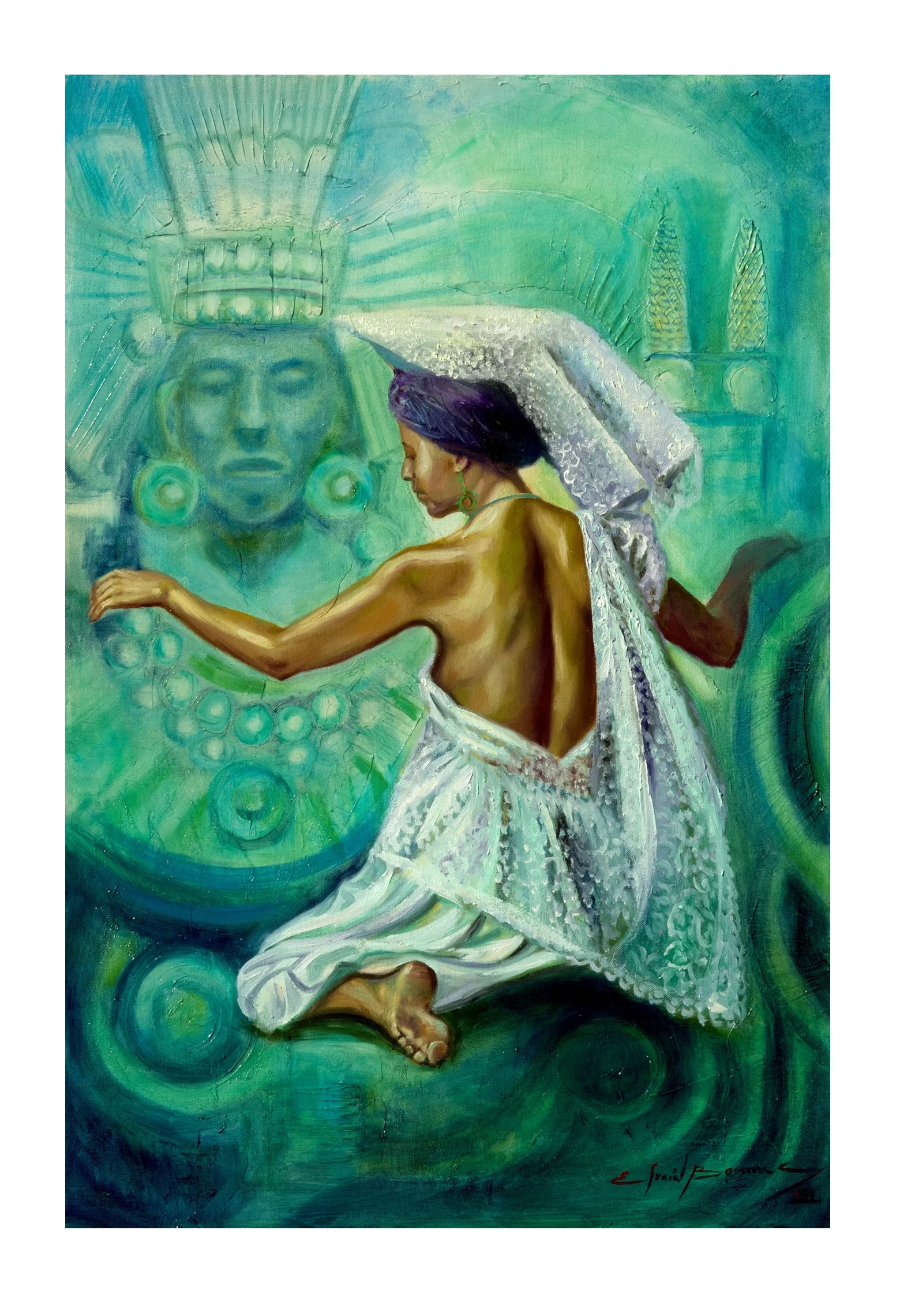 LITURGIA A CINTÉOTL/ LITURGY TO CINTÉOTL ( DEITY OF CORN) Mixed media / canvas 24 x 36 inch. 2016