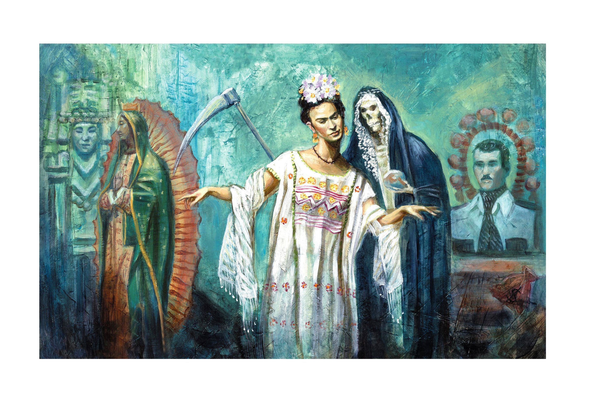  FRIDA Y LOS CULTOS  Mixed media / amate   15x23 in. (40x60cm)  2016 