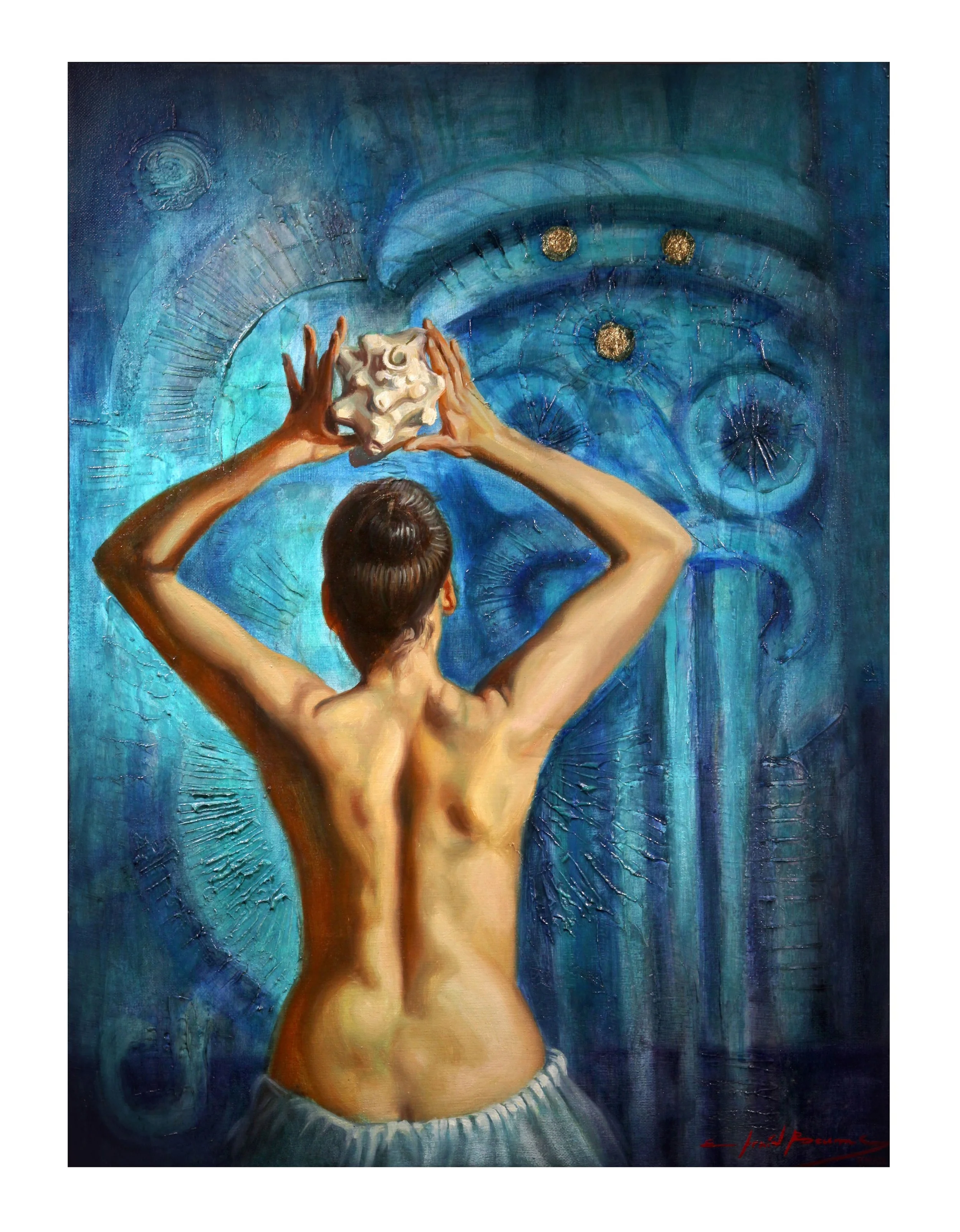 LITURGIA A TLALOC / LITURGY TO TLALOC. ( DEITY OF THE RAIN) Mixed media / canvas 27x 37 inch. 2014