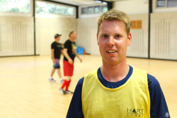 Mr Foreman says futsal helps him with his balance, which is affected by living with cerebral palsy ABC Northern Tasmania Fred Hooper.jpg