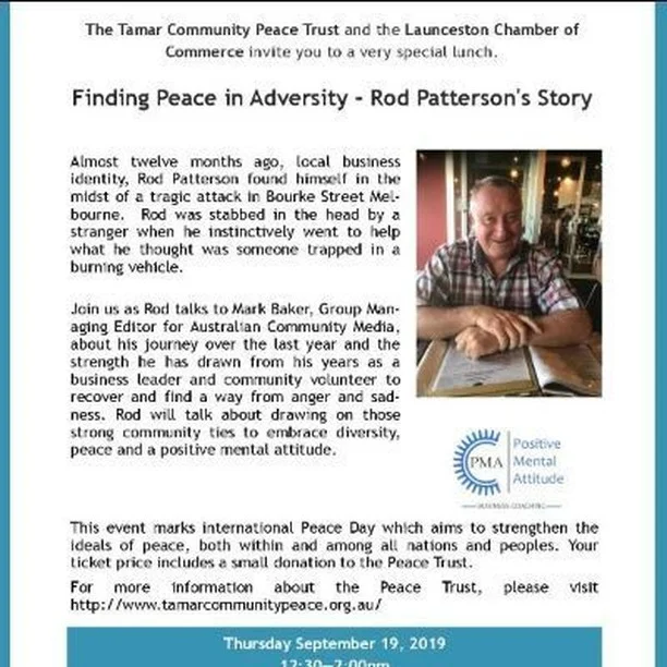 Finding Peace in Adversity - Rod Patterson's Story: A Lunch
https://launcestontickets.com.au/event/10279