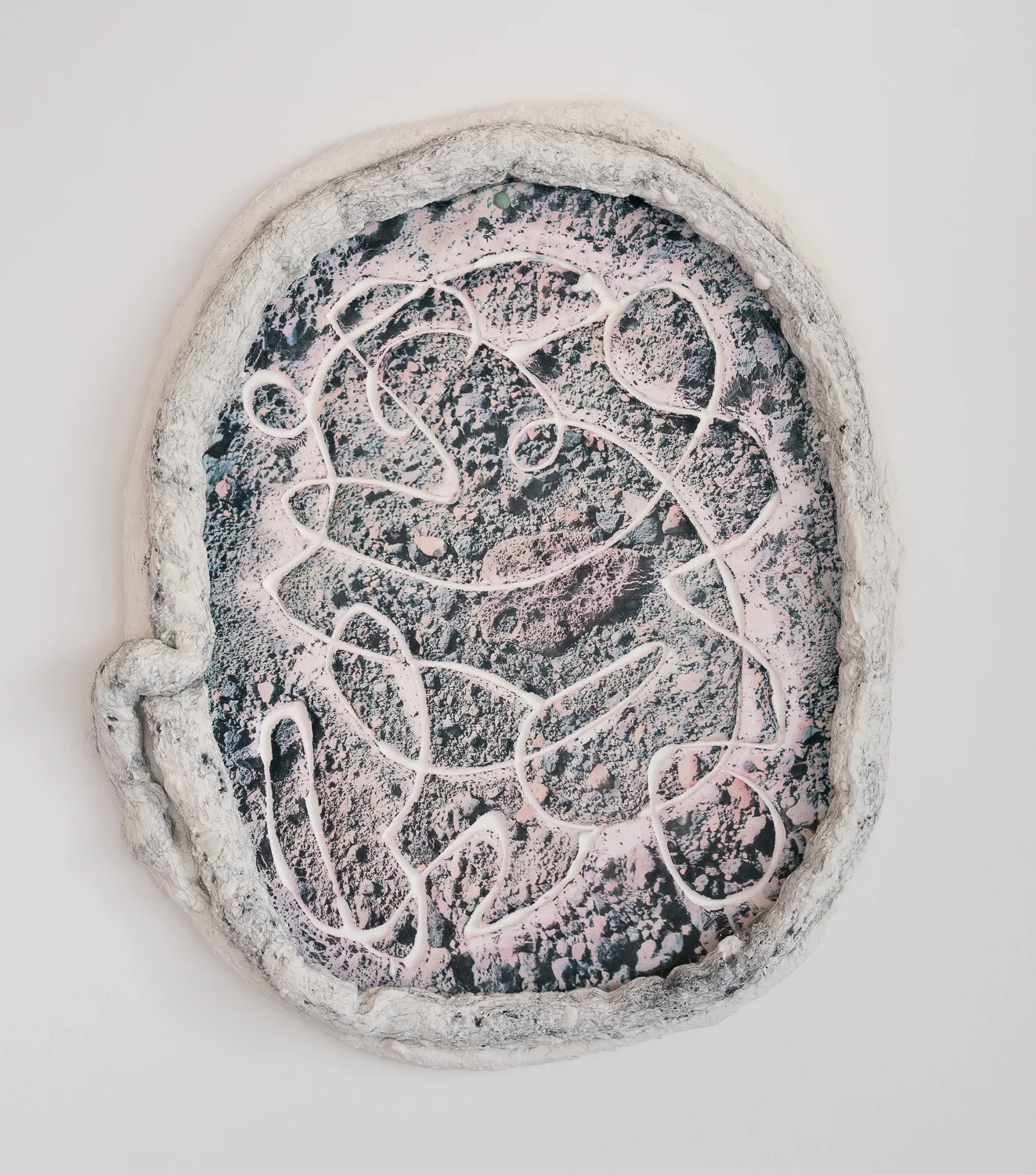  Title: Deception Island  Date: 2018  Medium: Drystone, Hydrocal, inkjet transfer, felted rope  Dimensions: 10"W x 11.5"H  Location: Marinship Studio  Price History: $125  Show History: YNG Space Winter Show (CURRENT), Without Within- Growlery Show  