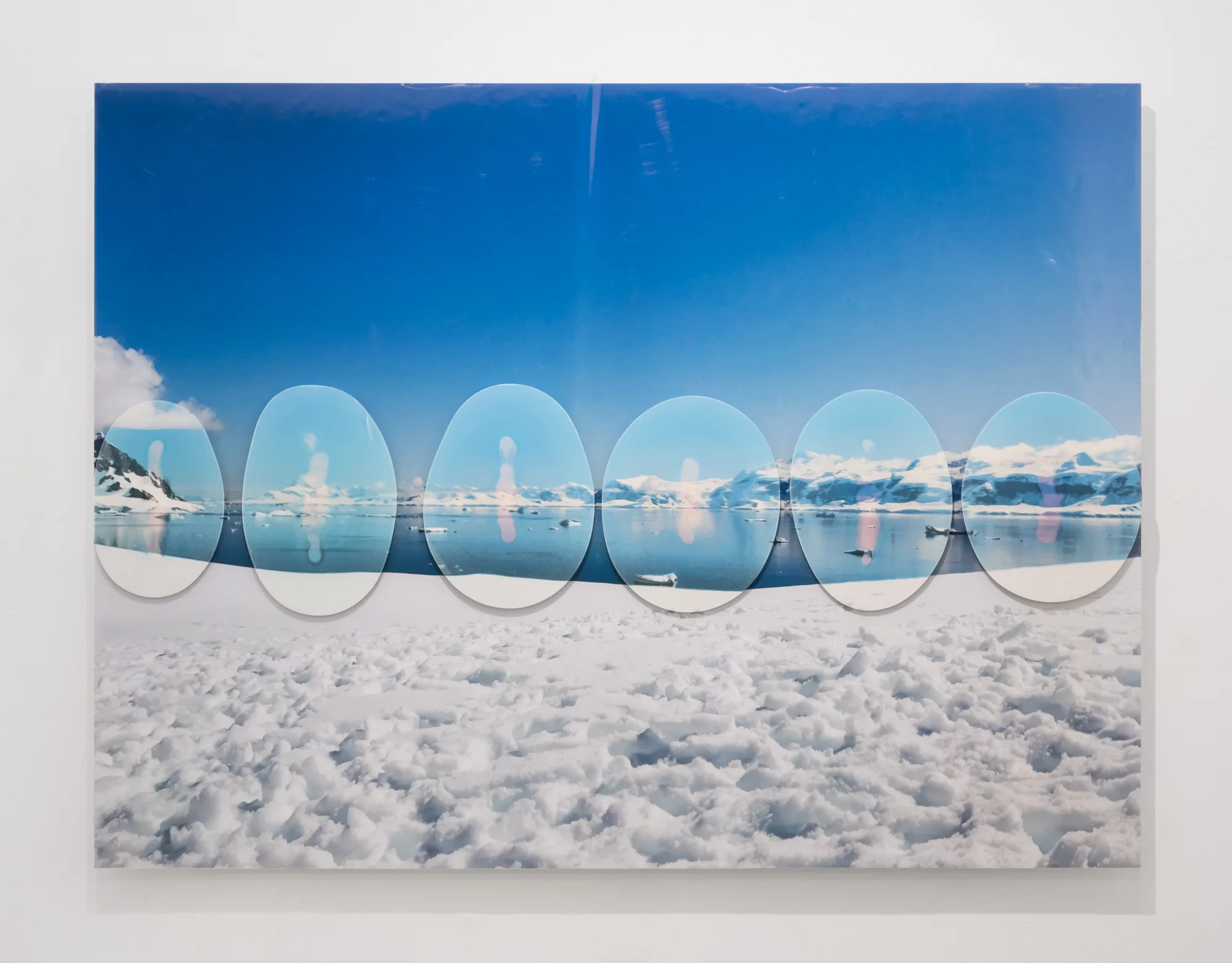  Title: Diluted Horizon  Date: 2018  Medium: Hydrocal, print on film, inkjet transfer  Dimensions: 36”H x 48”W  Location: Gallery Route One  Price History: $600  Show History: Melting Point-Gallery Route One  Notes: 