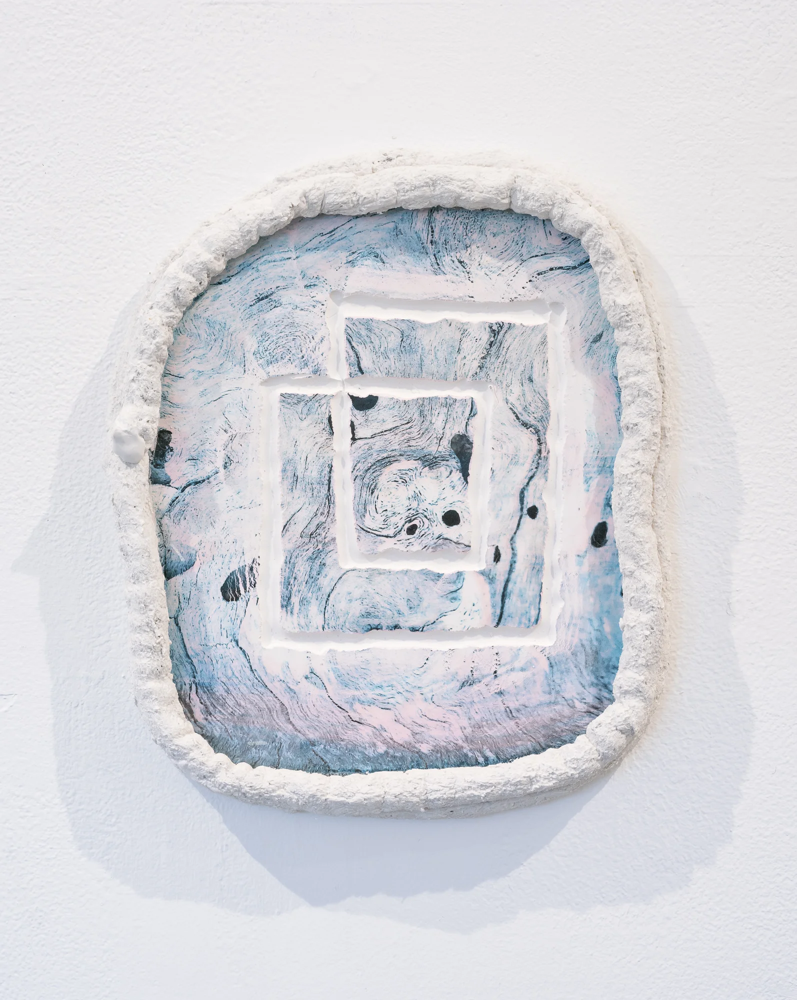 Title: Tree Trunk  Date: 2018  Medium: Hydrocal, inkjet transfer, drystone, felted rope  Dimensions: 9”H x 11”W  Location: Gallery Route One  Price History: $85  Show History: Melting Point-Gallery Route One  Notes: 