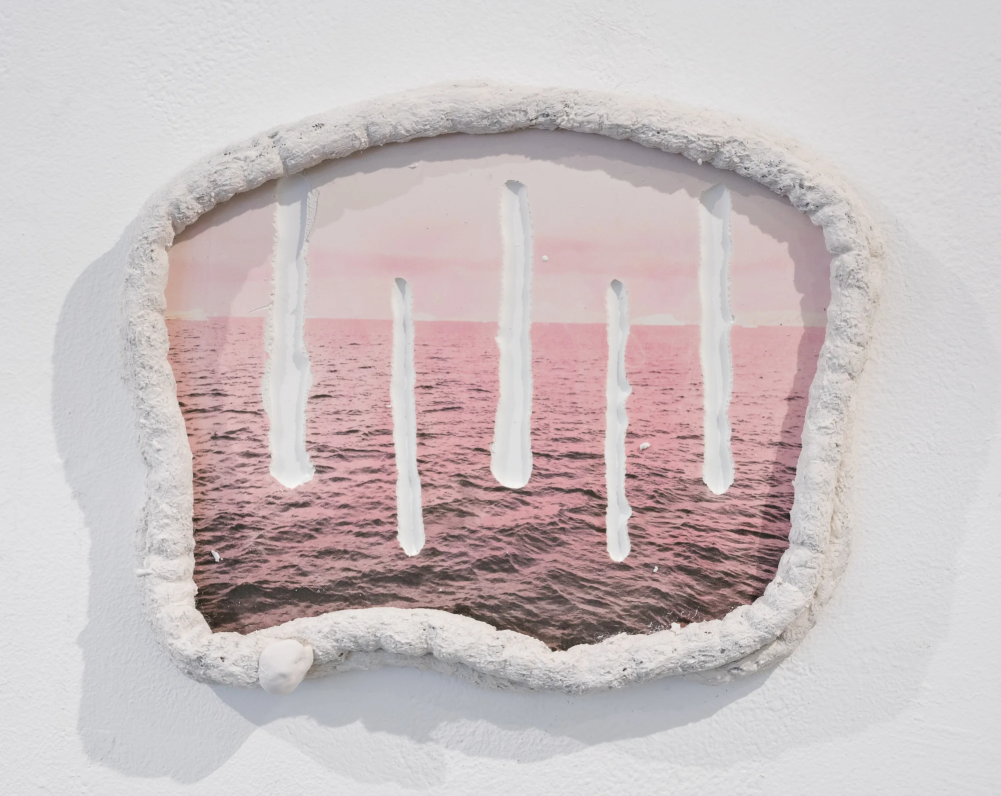  Title: Drake’s Passage  Date: 2018  Medium: Hydrocal, inkjet transfer, drystone, felted rope  Dimensions: 9”H x 11”W  Location: Tag Gallery, LA  Price History: $85  Show History: Melting Point-Gallery Route One  Notes: 