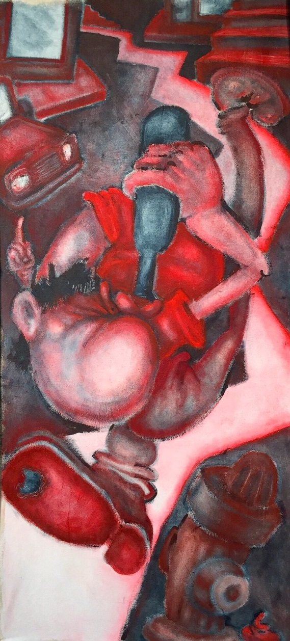 Artist: Flo Pizz Title: suck it up or suck it down Date made: 2018 Location Purchased: Studio Sale Price: $100 Year acquired: 2018 Dimensions: 48"x22" Media: acrylic on canvas