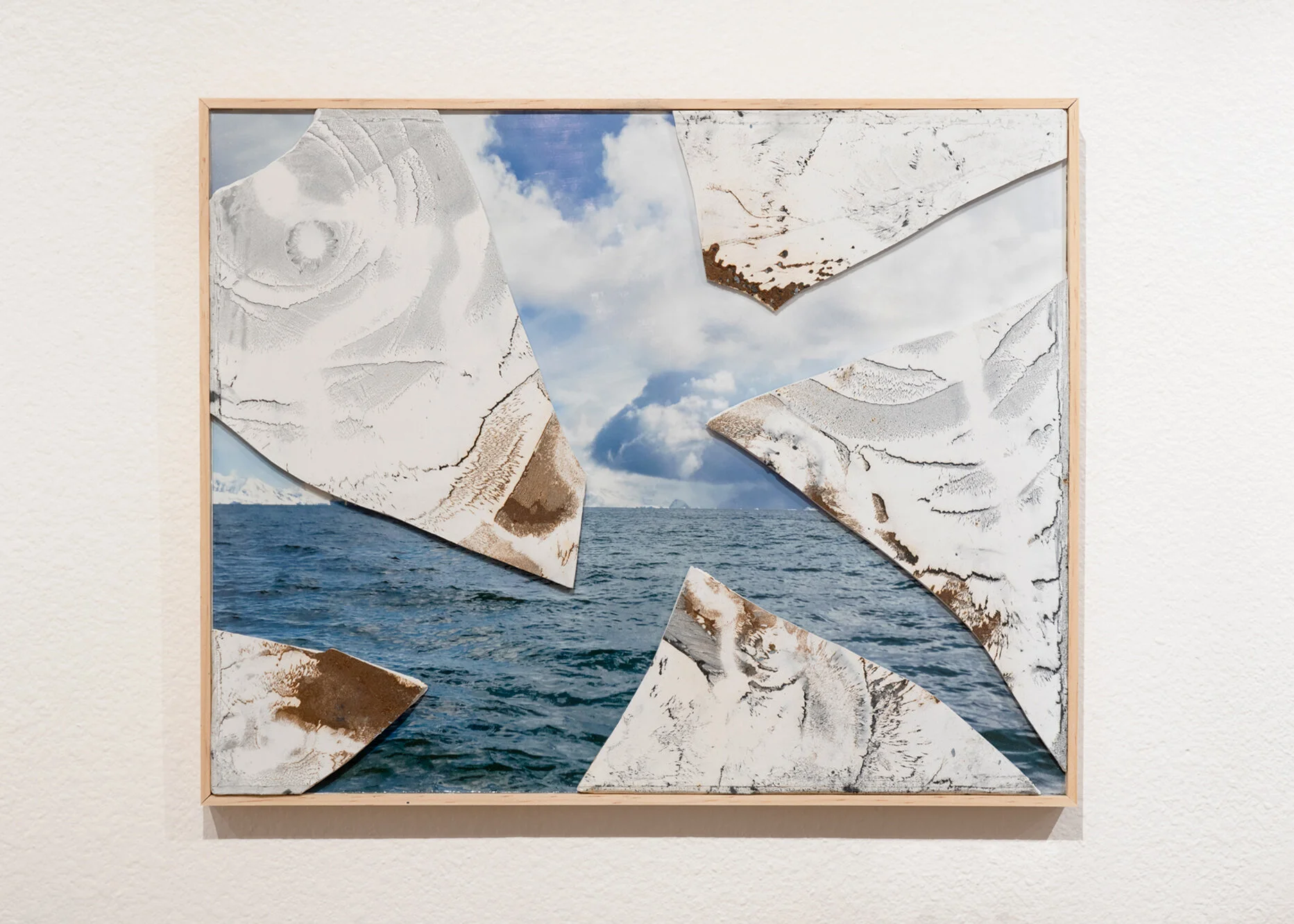  Off to Sea  2019  Plaster, graphite, digital print on acrylic, wood  22” x 29.25”  $300   