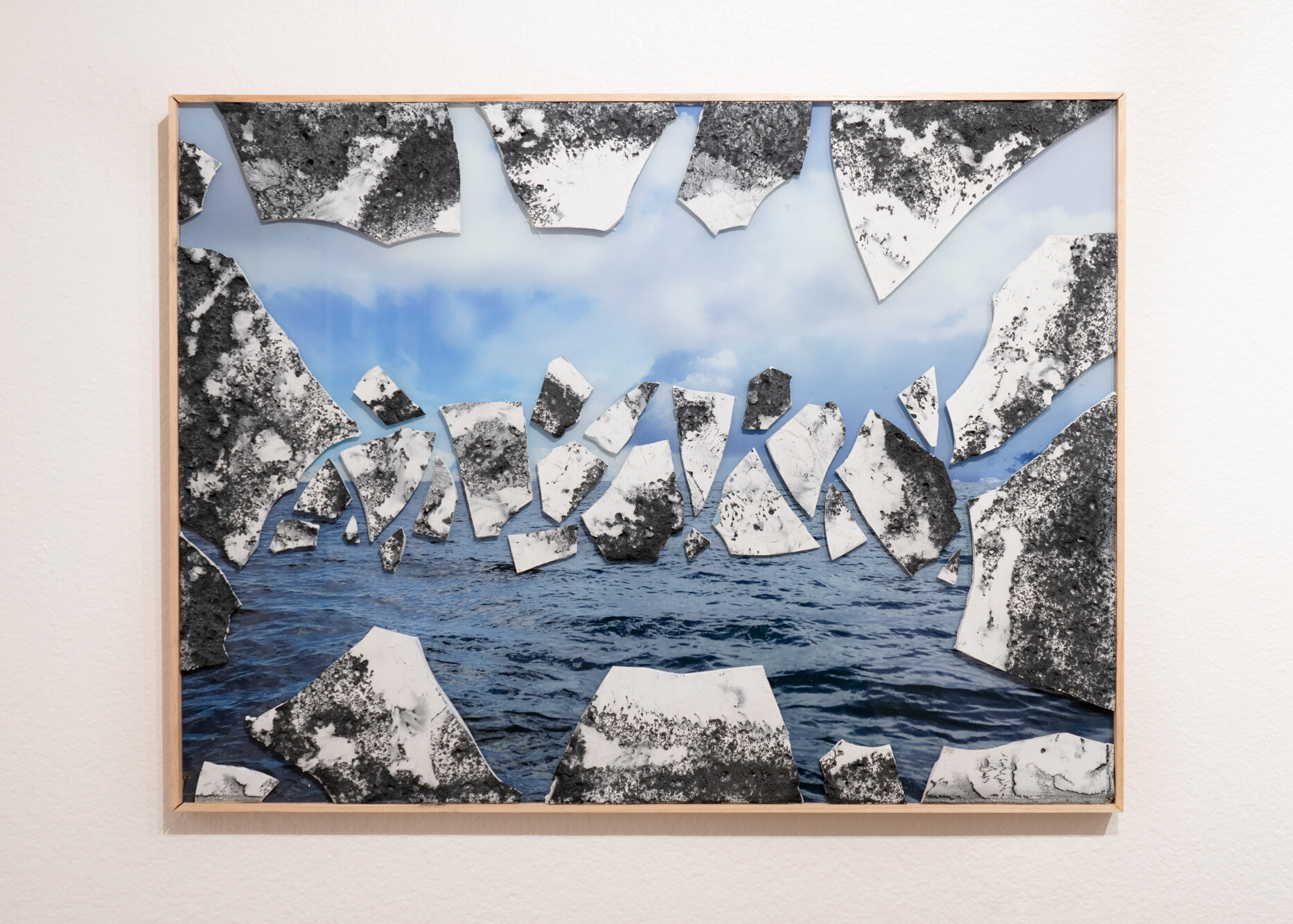  Gutted Blue  2019  Plaster, graphite, digital print on acrylic, wood  22” x 29.25”  $600   