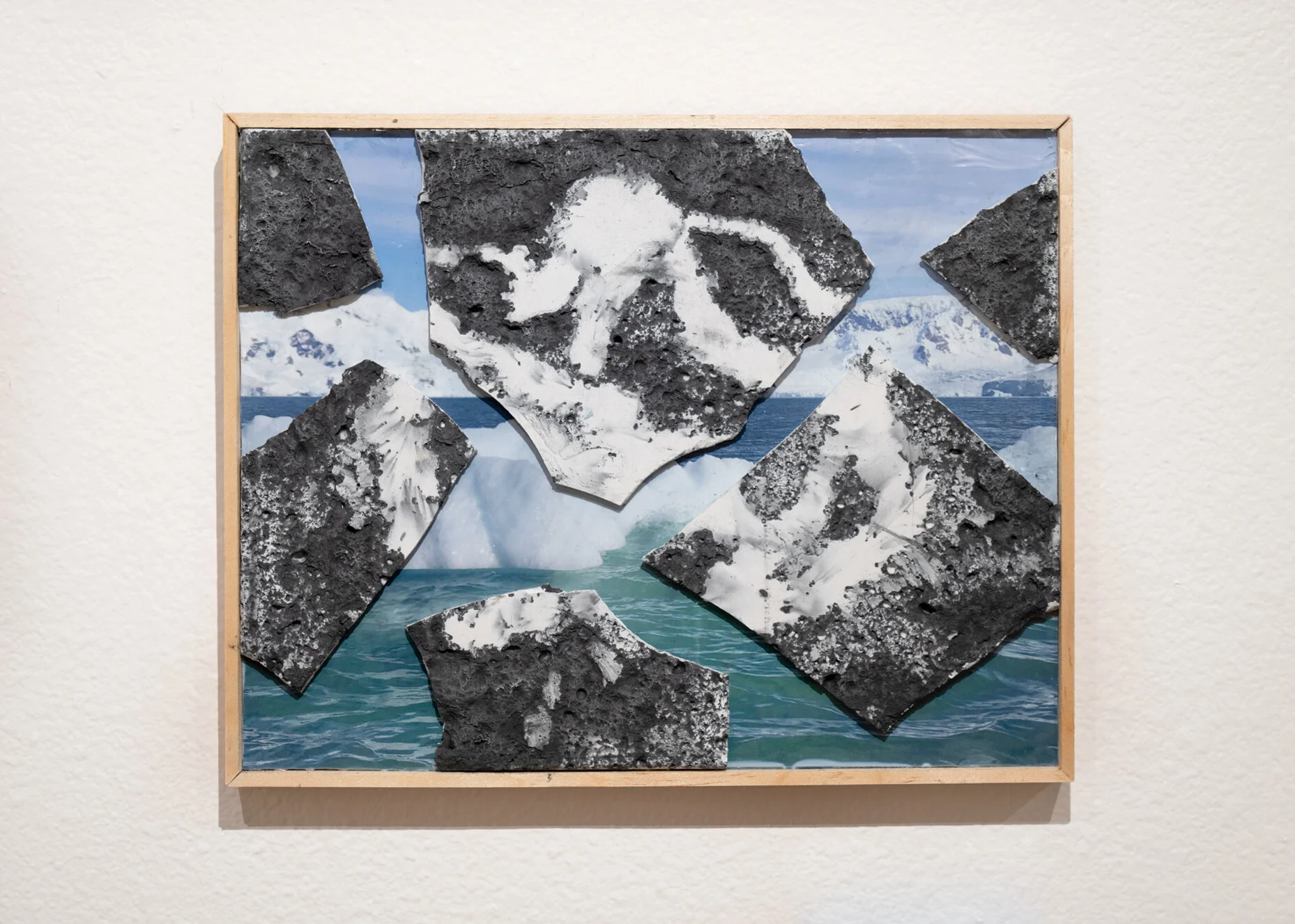  On the Float  2019  Plaster, graphite, digital print on acrylic, wood  11.5” x 14.5”  $200   
