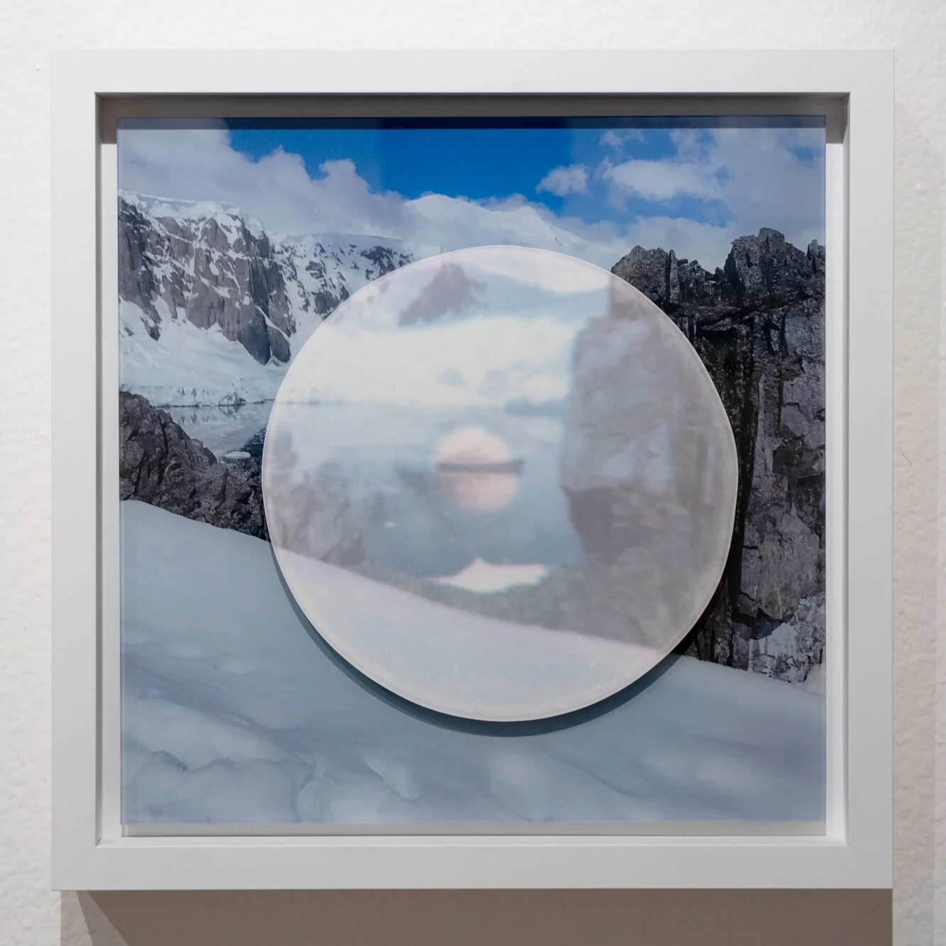  Memory Drop, The Arrival  2019  Plaster, inkjet print transfer, digital print on glass  13” x 13”  $400   