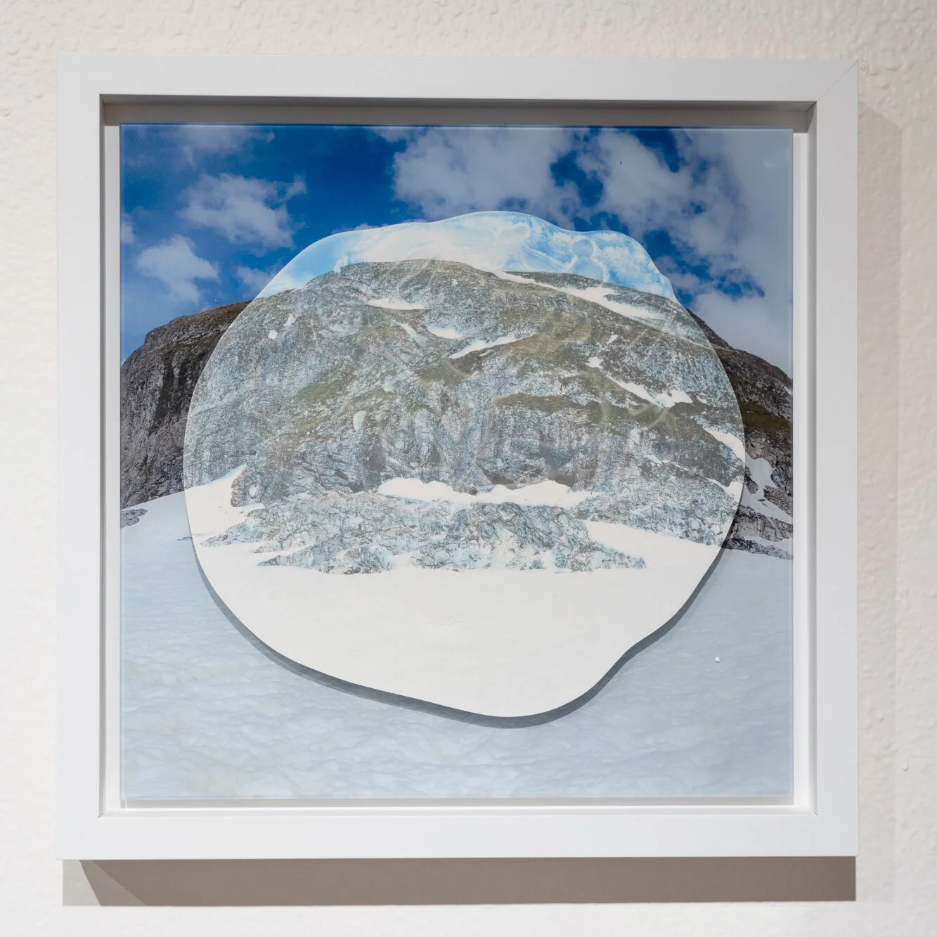  Memory Drop, The Unscalable Mountain  2019  Plaster, inkjet print transfer, digital print on glass  13” x 13”  $400   
