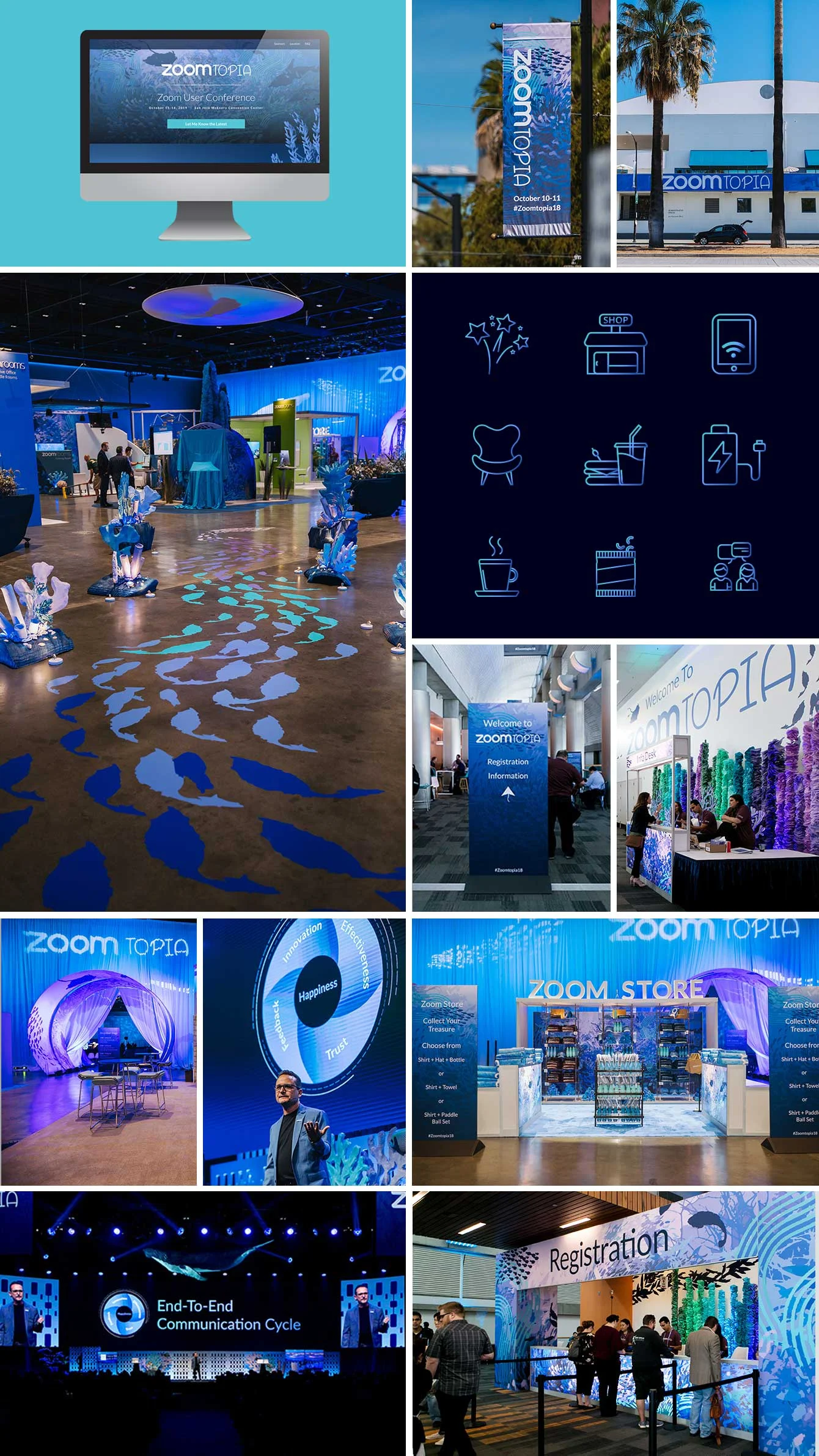 Zoomtopia website, event design, signage, marketing collateral, and animations.