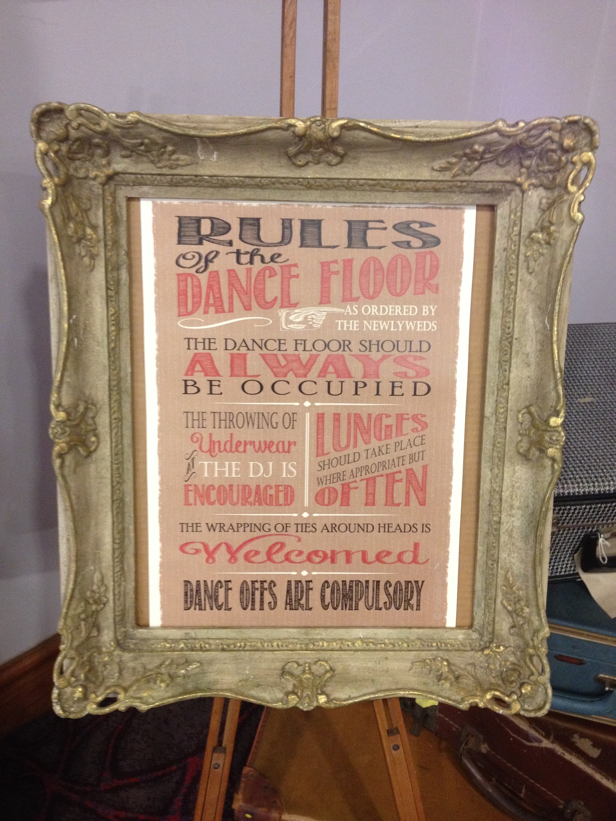 sign - rules of the dance floor, framed on an easel.JPG