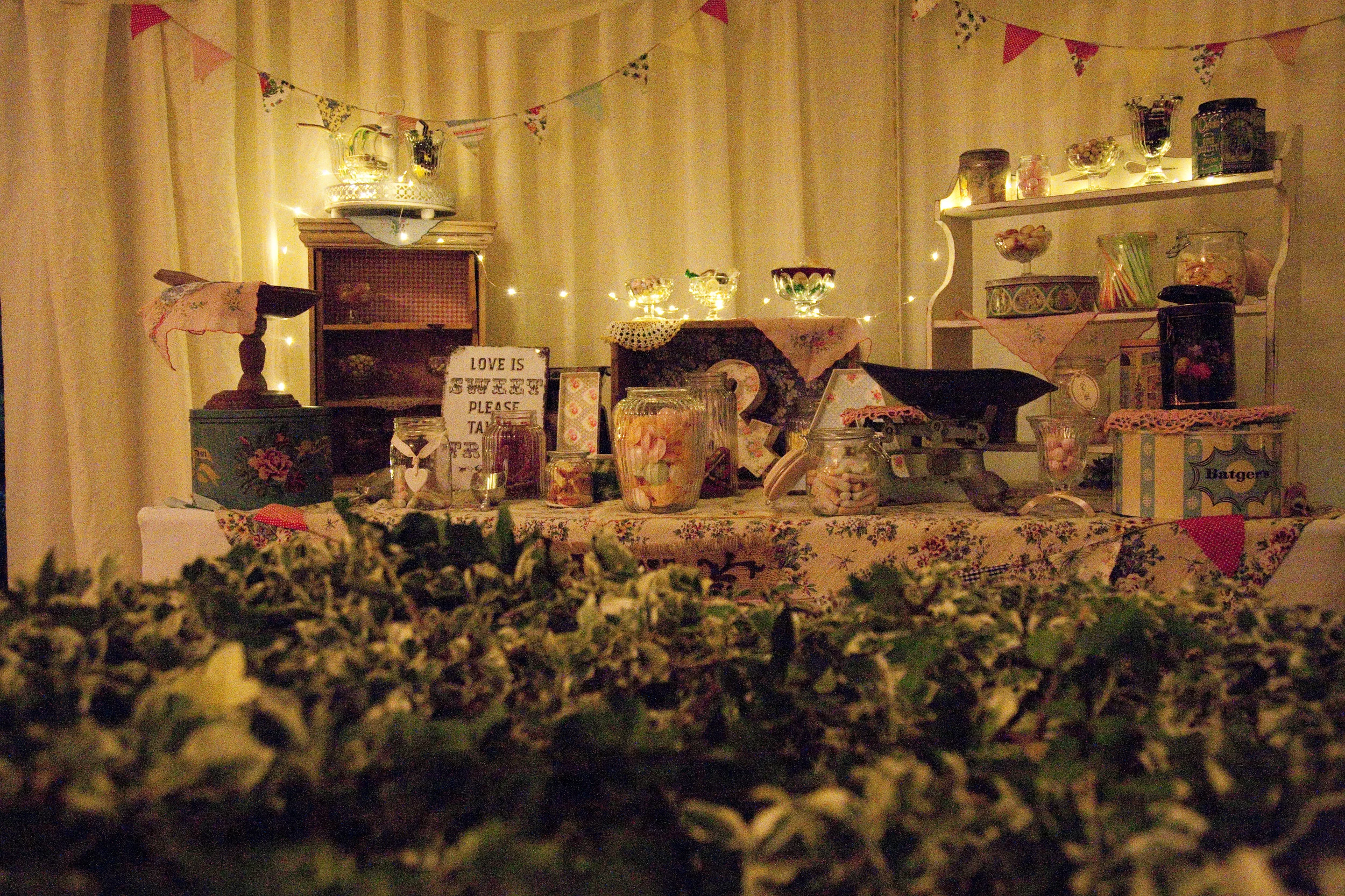 Vintage garden party candy table 