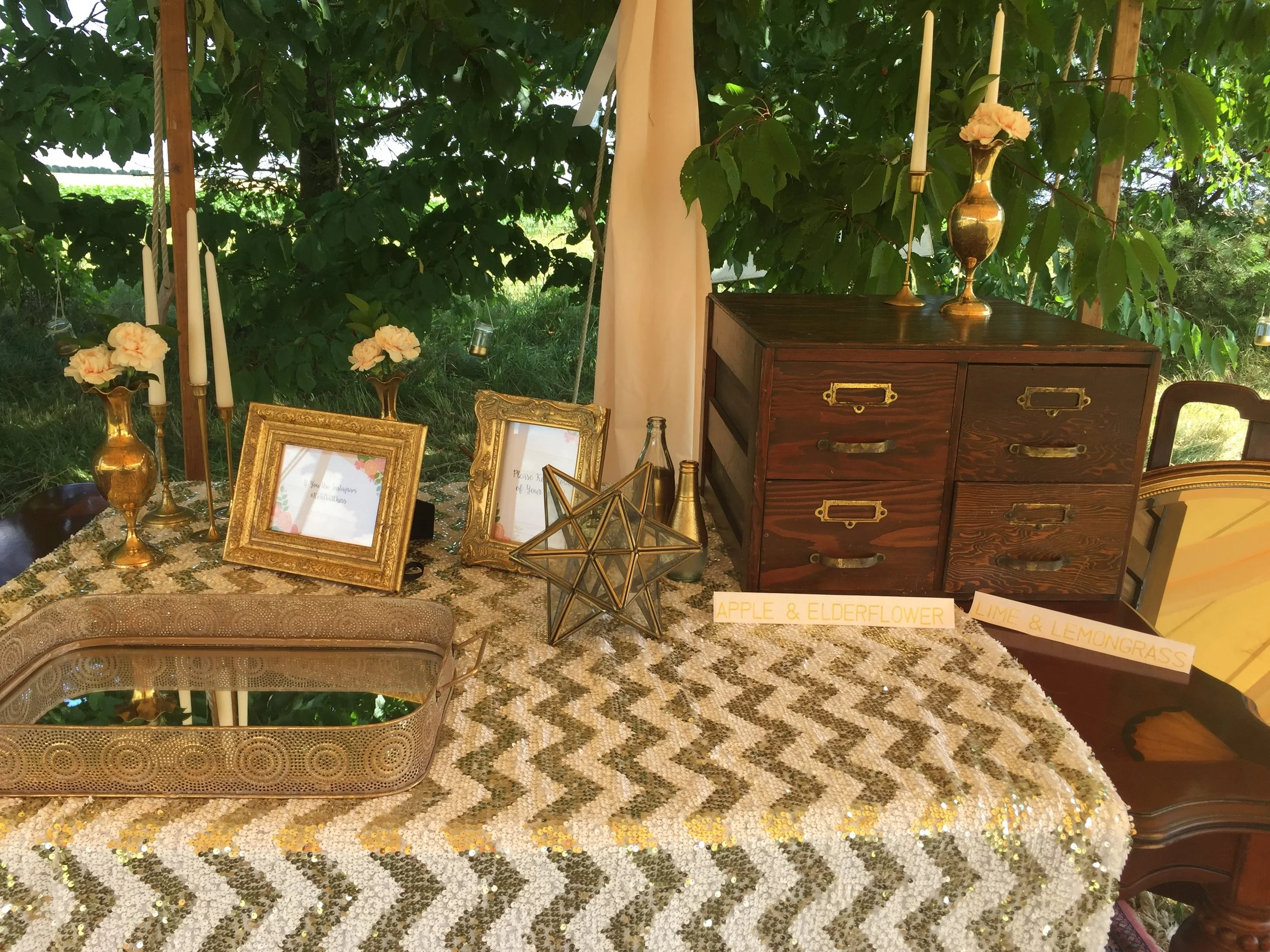 Gold sequin table cloth hire 