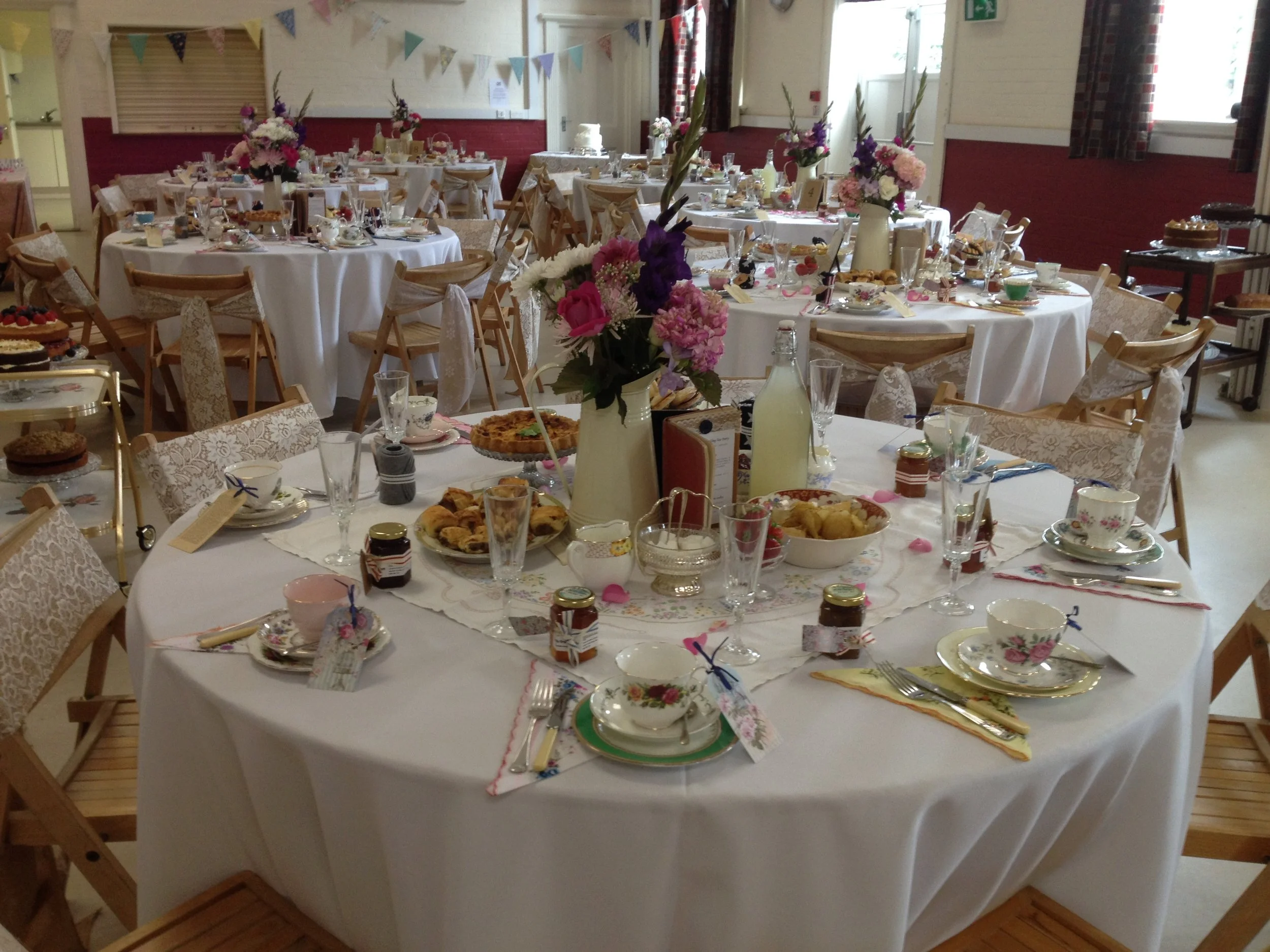 Vintage tea party in a village hall 