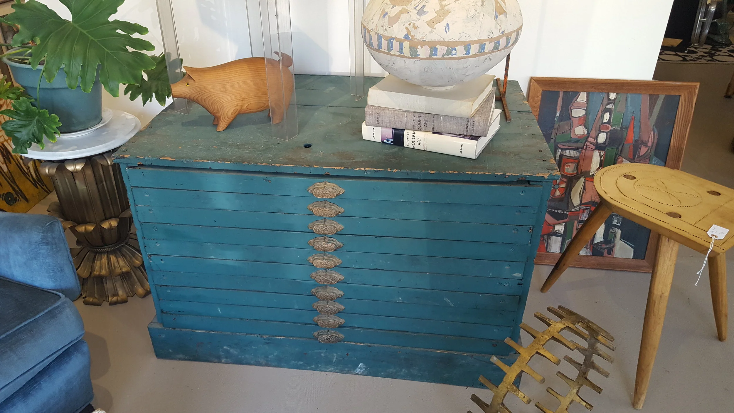 Antique Map or Document Case in Teal Paint