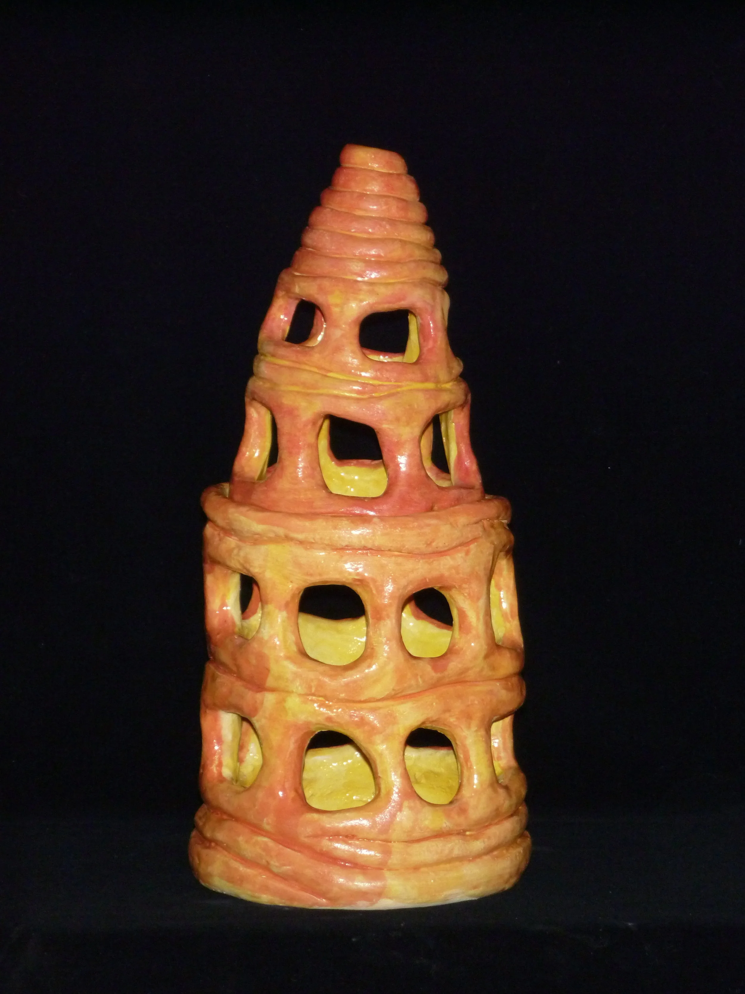  Two part red tower with yellow 