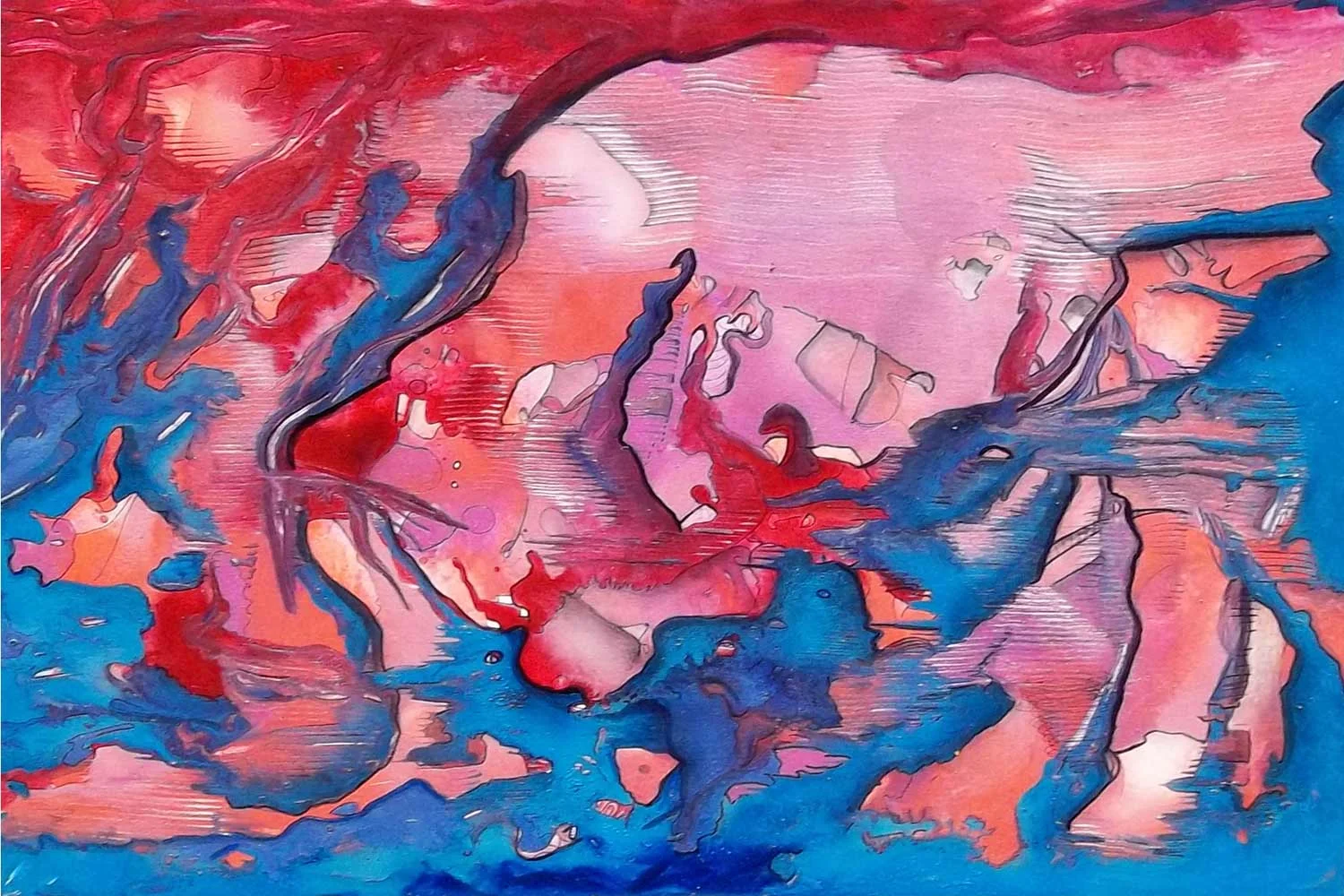 pink blue abstract paintings