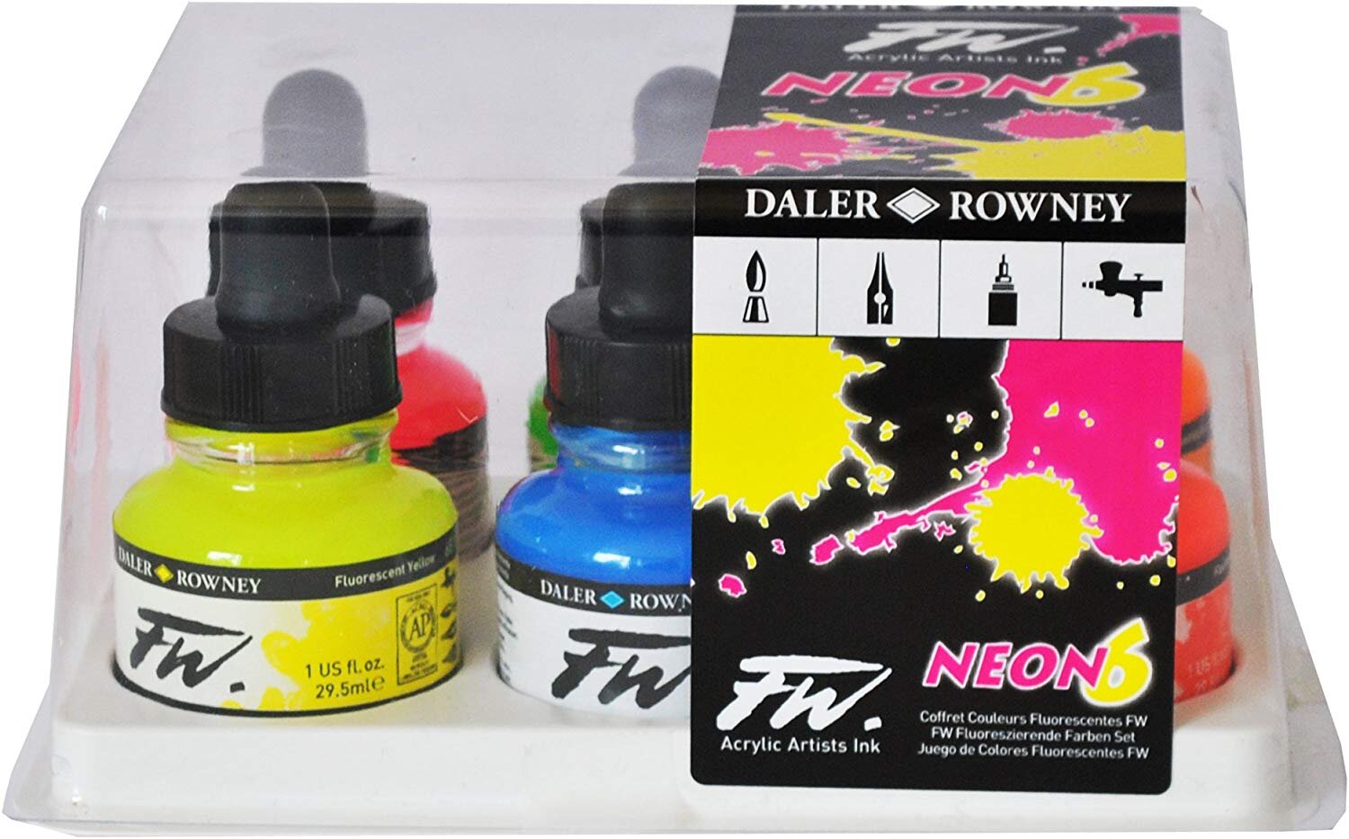 Daler-Rowney FW Acrylic Artists Ink Set, 1 oz. Bottles, Pearlescent Colors