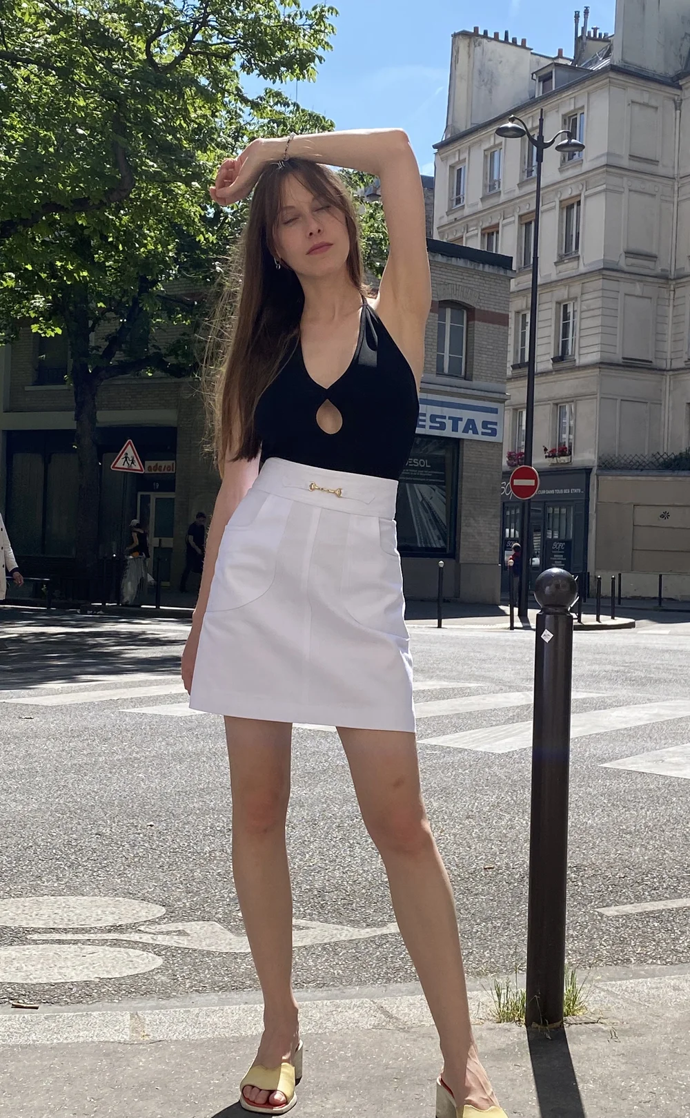 Ensemble Blouse Blanche Et Jupe-short Noir Marithé Et François Girbaud - Taille 38 - Occasion Très Bon état