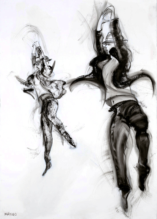Artist: Rob Mango Media: Black oil paint on Fabriano, gesso coated, 300lb. rag paper Size: 105 X 75 cm (29 5/8 X 41 3/8 Inches) Subject : Sergiy and Oleksandr Kirichenko, Tango Choreography Date: Painted in New York, October 6 - December 30, 2016