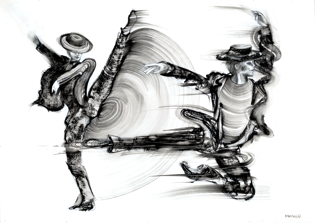 Artist: Rob Mango Media: Black oil paint on Fabriano, gesso coated, 300lb. rag paper Size: 105 X 75 cm (29 5/8 X 41 3/8 Inches) Subject : Sergiy and Oleksandr Kirichenko, Tango Choreography Date: Painted in New York, October 6 - December 30, 2016