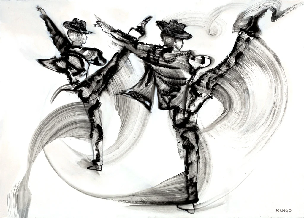 Artist: Rob Mango Media: Black oil paint on Fabriano, gesso coated, 300lb. rag paper Size: 105 X 75 cm (29 5/8 X 41 3/8 Inches) Subject : Sergiy and Oleksandr Kirichenko, Tango Choreography Date: Painted in New York, October 6 - December 30, 2016