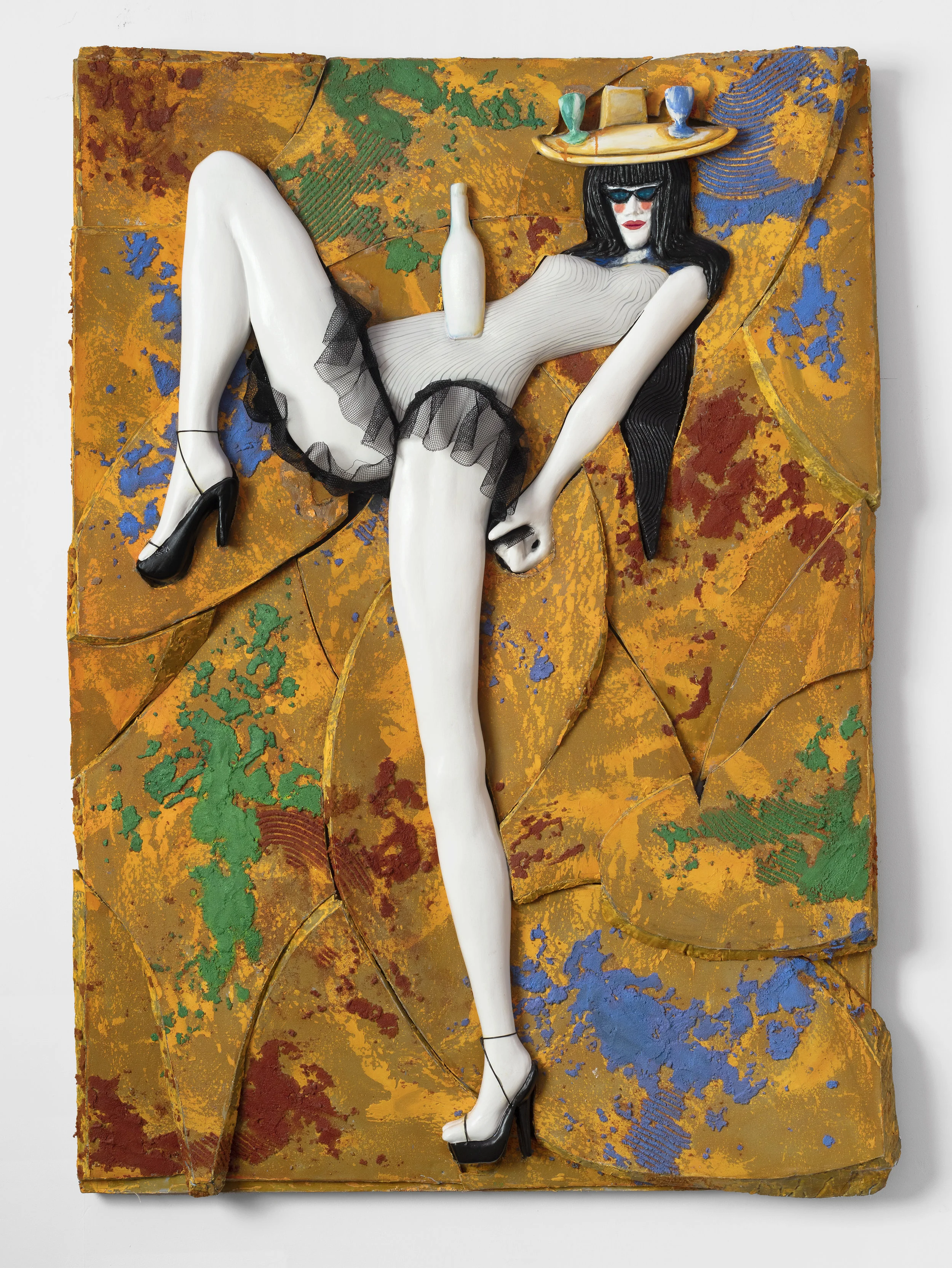 2019 70x50x6 inches Oil on canvas over sculpted foam, painted aluminum mesh skirt