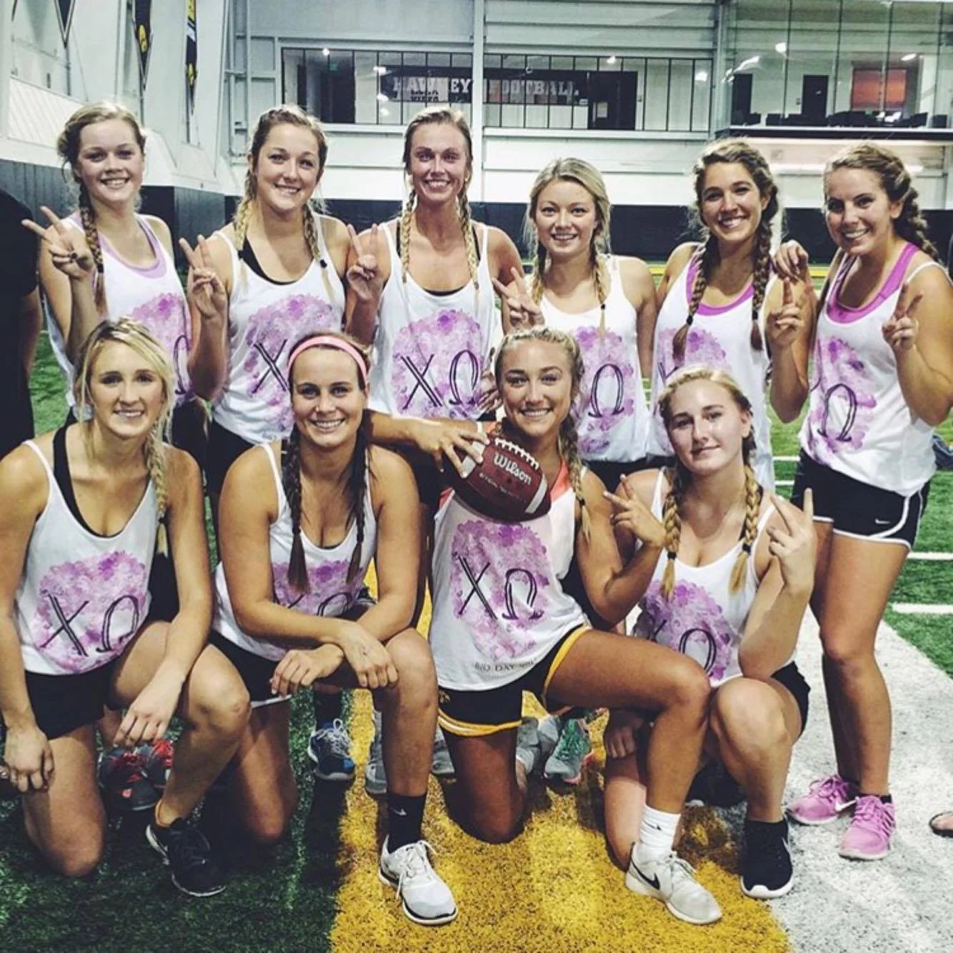 Chi Omega Intramural Flag Football Team after placing 2nd in the Tournament