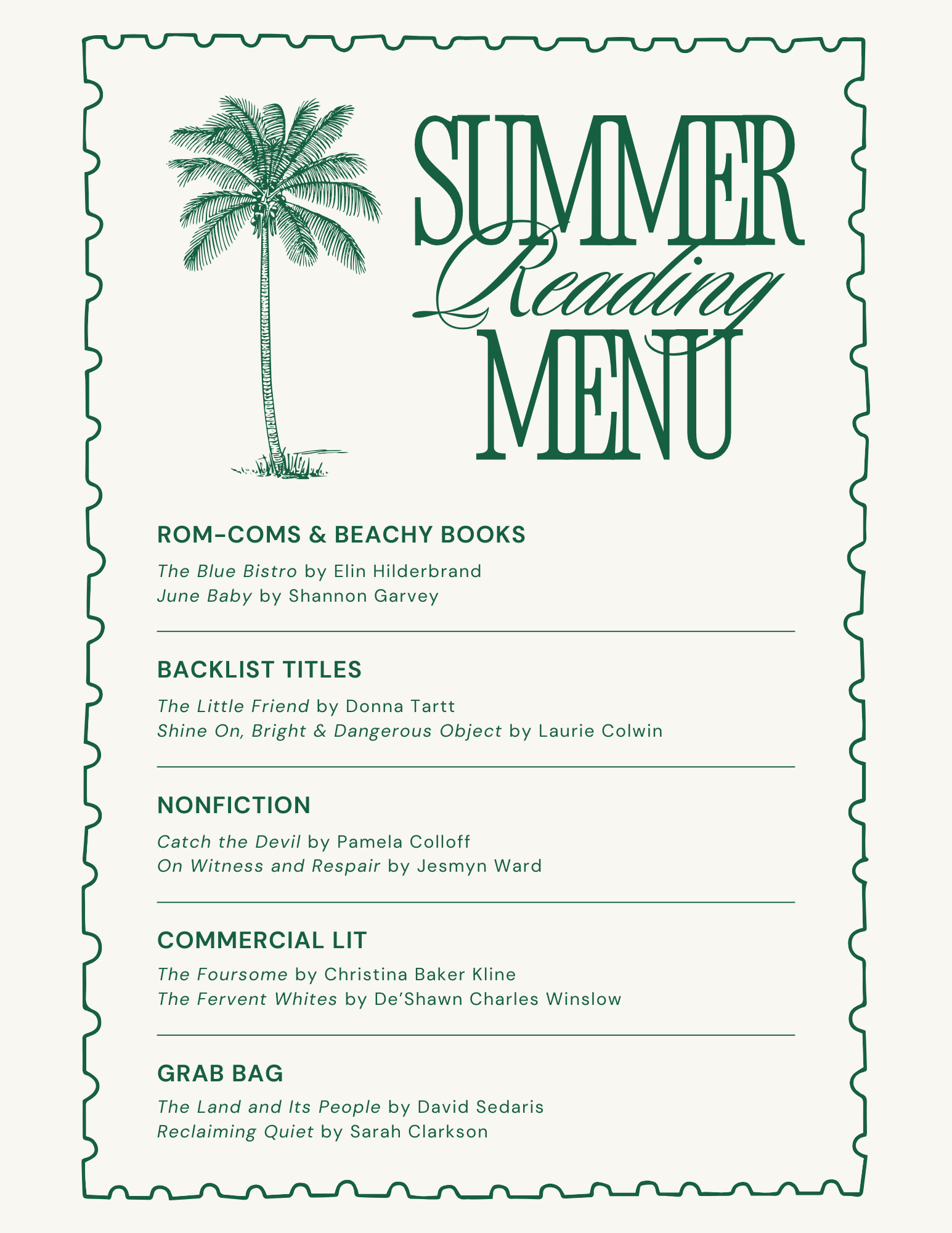 Summer Reading Menu - Annie