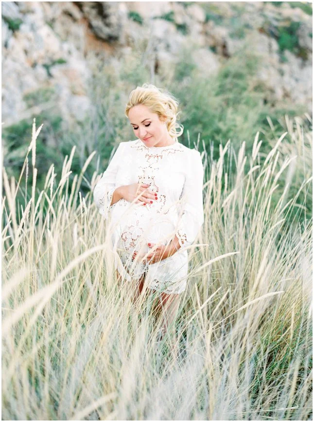 Beach Maternity session Barcelona white Zara dress