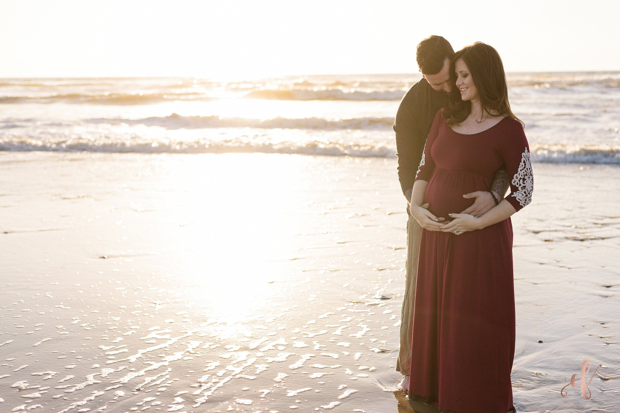 San Diego Maternity Portraits | Dramatic Dress | Beach