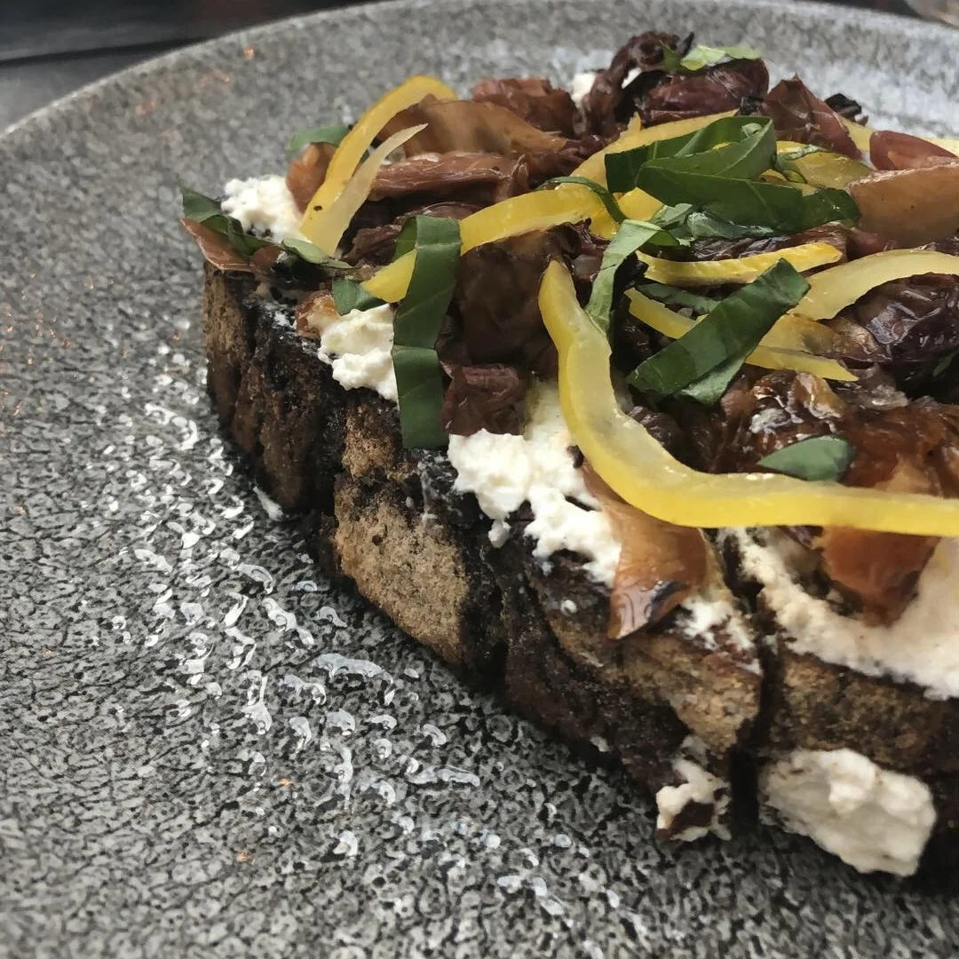 Ricotta Toast with dates, lemon marmalade, charred radicchio, and beet-rye bread Womp. 1/5 :(
