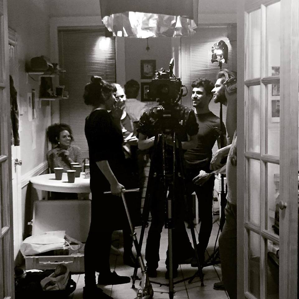 Isabella Jackson, Cristina Vazquez de Mercado, Nora Kennedy, Christopher Schaap, Aitor Mendilibar, and Nick Candido watch playback 