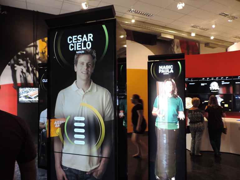 SB-24 SonicBeam directional speakers, seen here mounted above interactive displays, focus audio to individuals in front of the displays. 