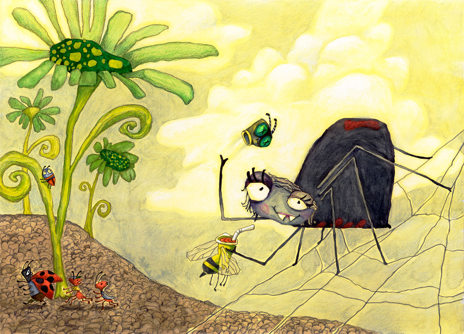 quirky spider children illustration