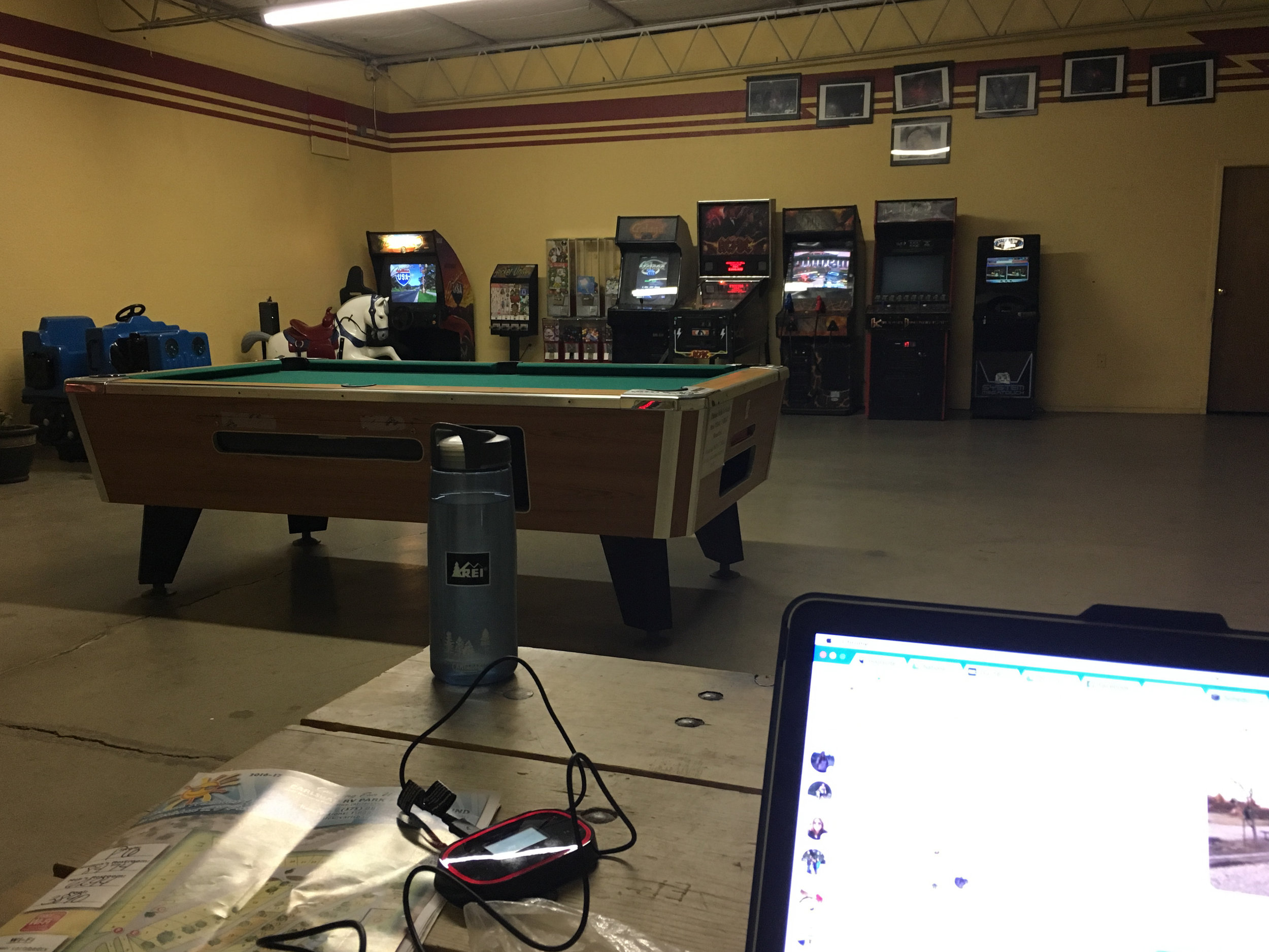 I was grateful the Carlsbad RV Park & Campground had this game room so I could do some e-work. I also played a few pinball games. I'm terrible. 