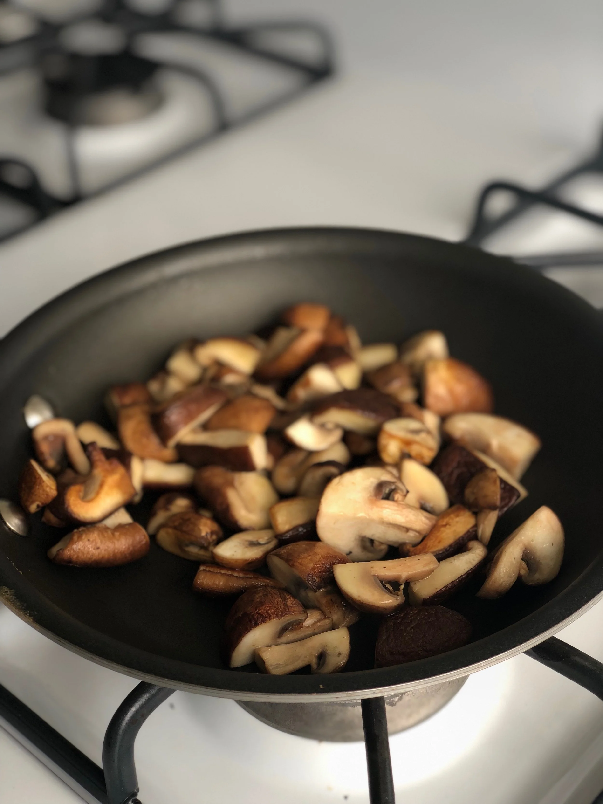 First, I sautéed shiitake and cremini mushrooms in a little coconut oil, salt and splash of balsamic at the end.